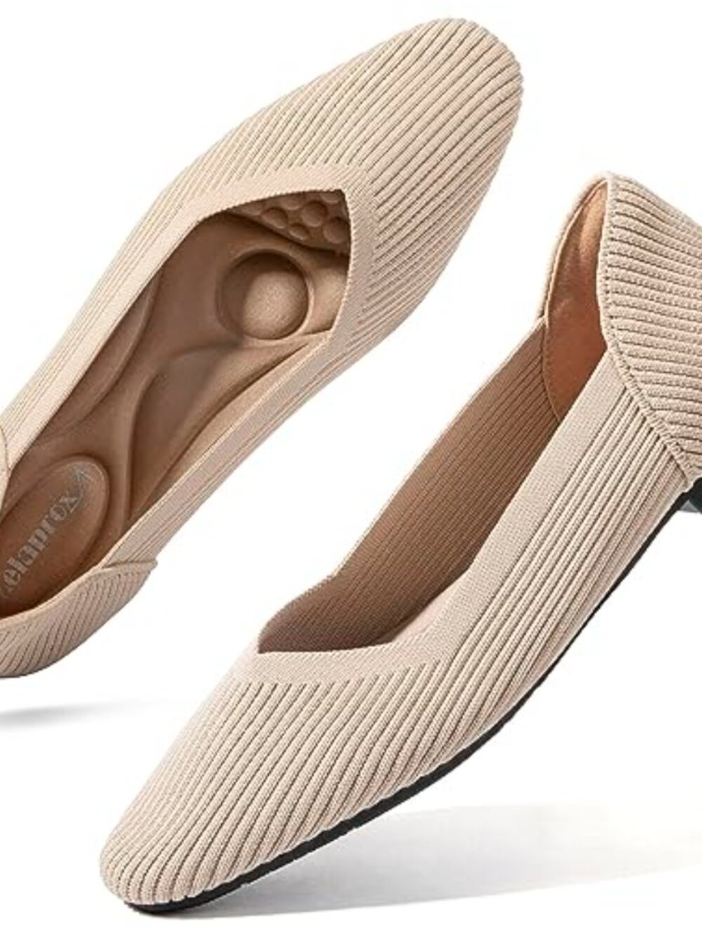 Women's Knit Ballet Flats Slip On Breathable Pointed Toe Work Shoes